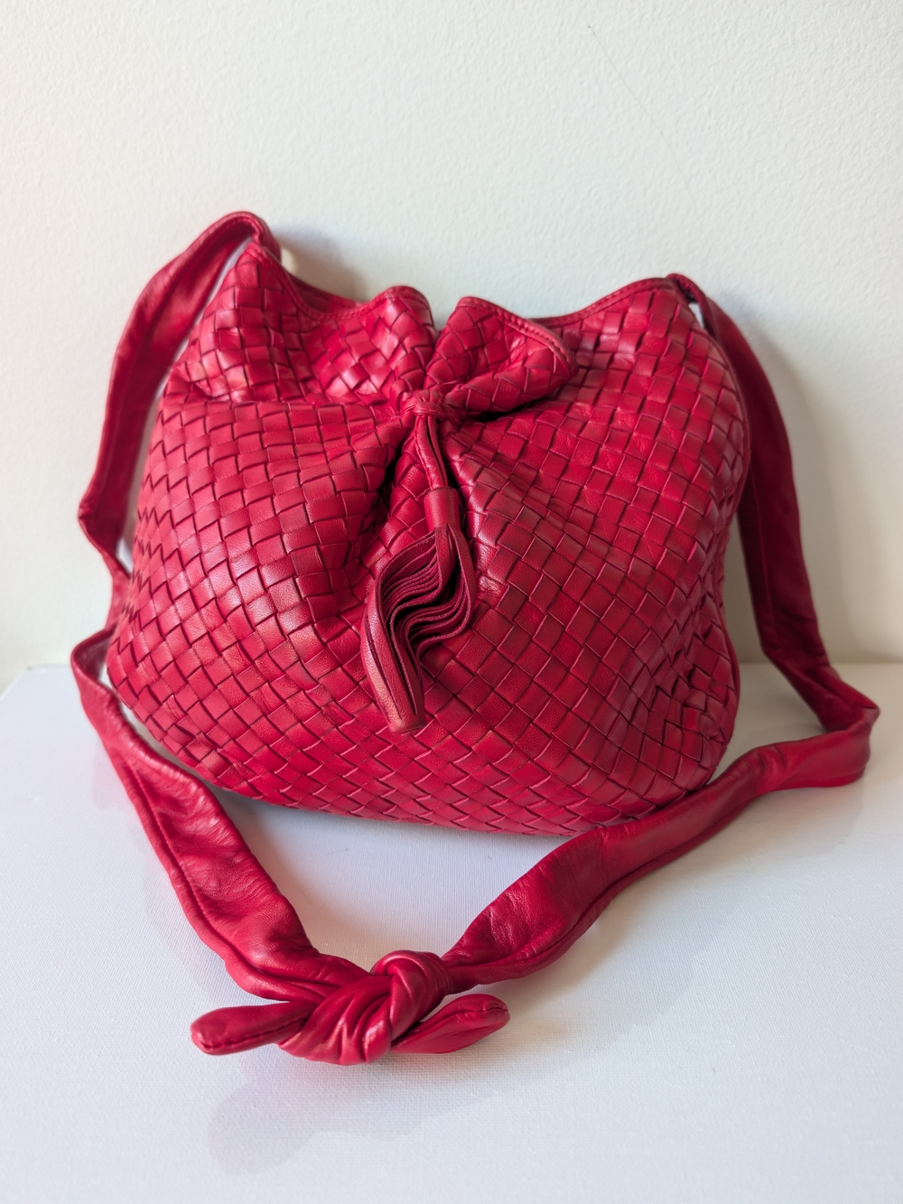 Vintage COSCI Red Woven Intrecciato Leather Shoulder Bag Made in Italy